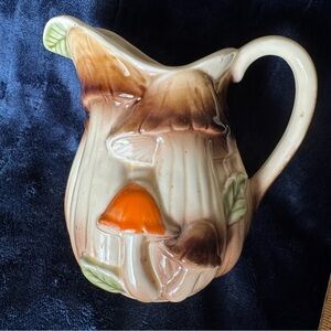 Vintage Homco Mushroom Creamer Pitcher 6” Orange Brown Ceramic